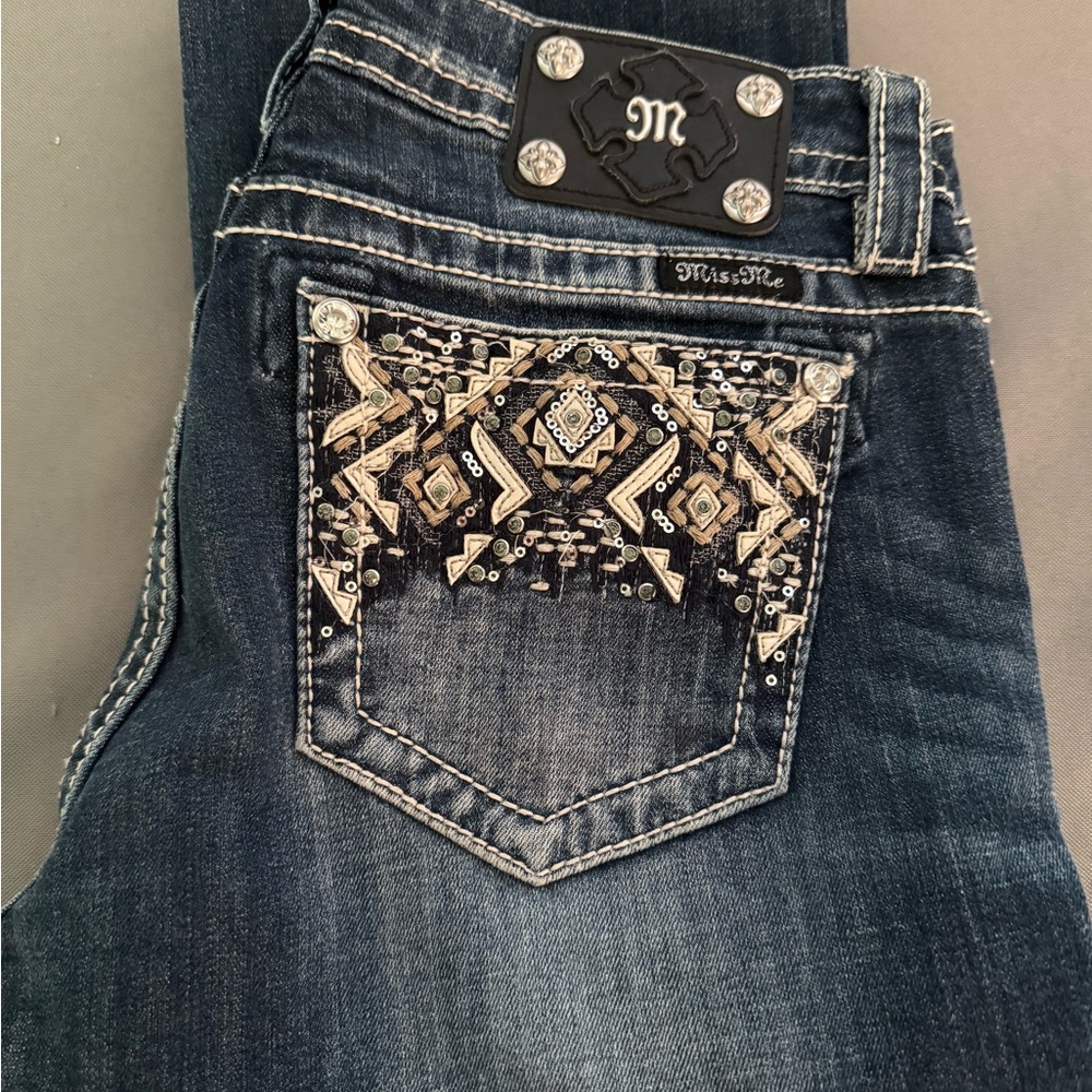 Miss Me Women's Dark Blue Boot Cut Jeans with Embellished Pocket